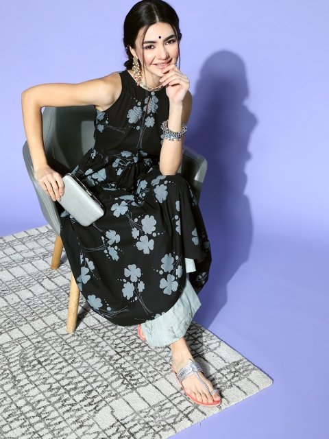 

AHIKA Stylish Black Floral New Neckline Kurta