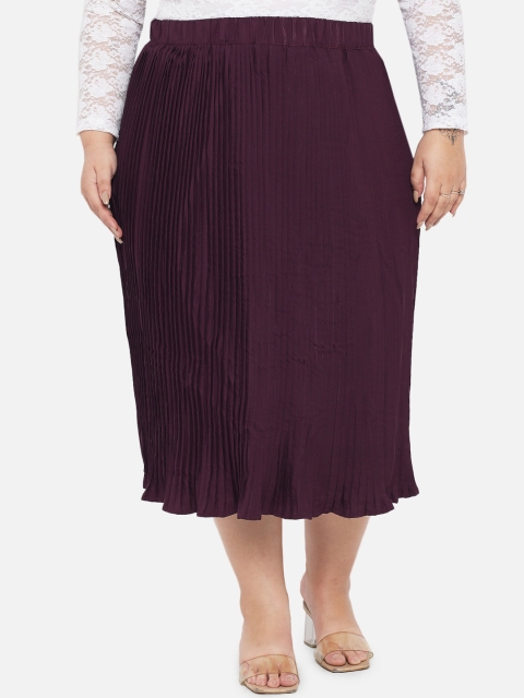 

Indietoga Women Purple Plus Size Accordion Pleated Solid A-Line Skirt