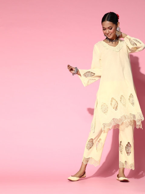 

InWeave Women Yellow Pure Cotton Kurta with Trousers