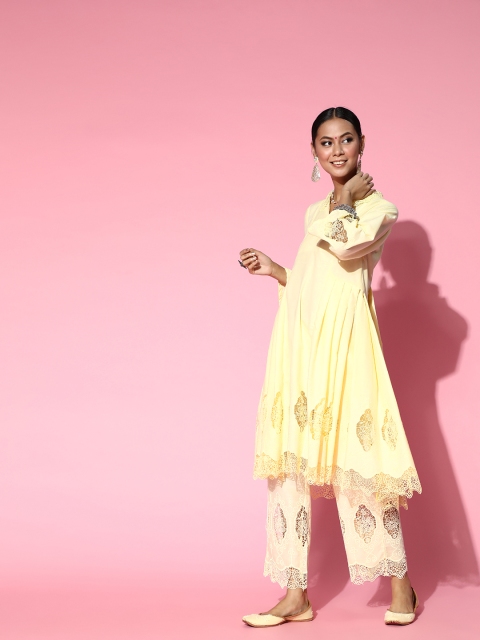 

InWeave Women Yellow Pure Cotton Kurta with Trousers