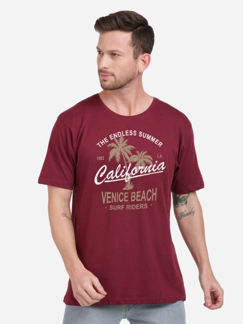 

MASH UNLIMITED Men Maroon Typography Printed Slim Fit T-shirt