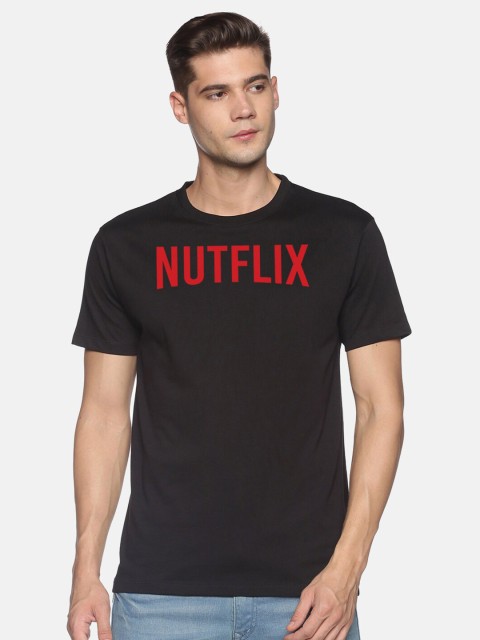 

MASH UNLIMITED Men Black Typography Printed Slim Fit T-shirt