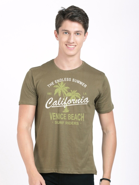 

MASH UNLIMITED Men Olive Green Typography Printed Slim Fit T-shirt