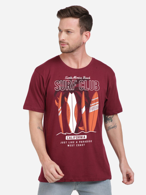

MASH UNLIMITED Men Maroon Printed Slim Fit Cotton T-shirt