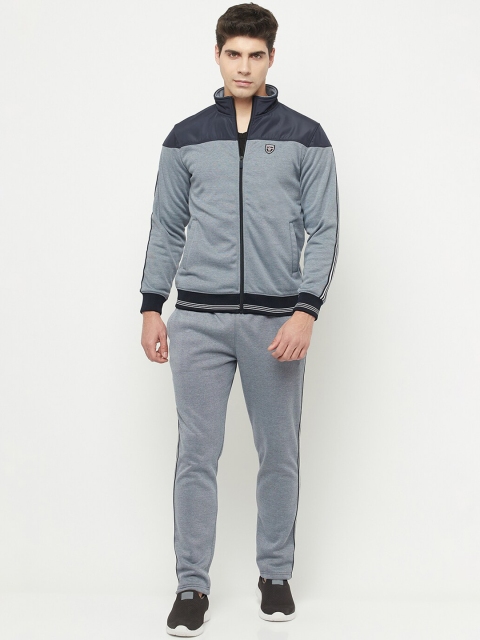 

Octave Men Navy Blue & Grey Colourblocked Cotton Tracksuit