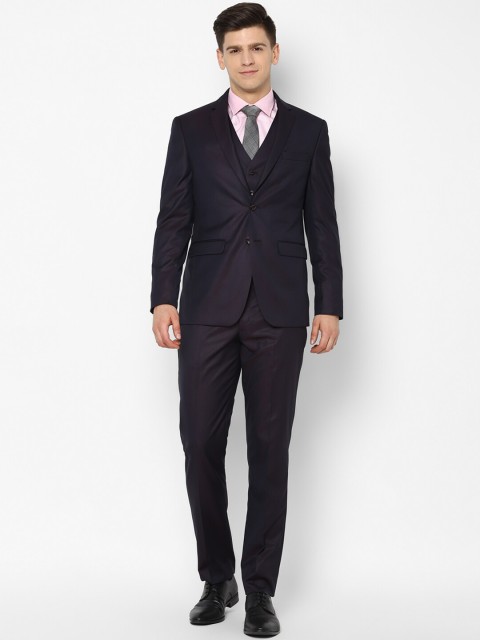 

Allen Solly Navy Blue Self-Design Slim-Fit Single-Breasted Three-Piece Formal Suit