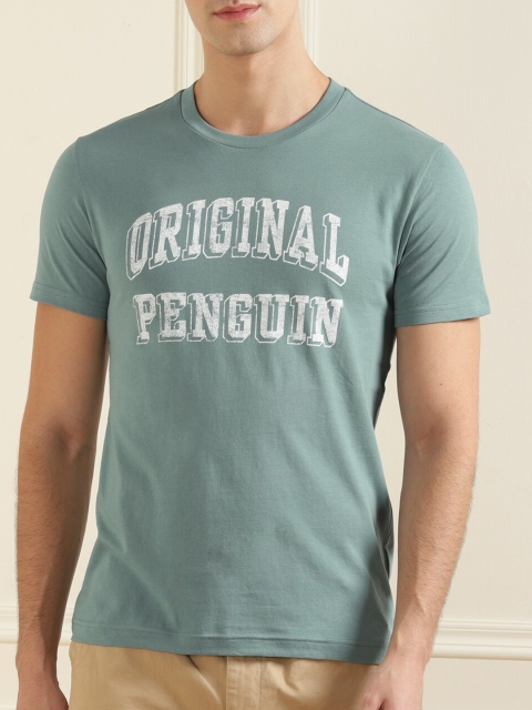 

Original Penguin Men Green & White Typography Printed Pure Cotton T-shirt