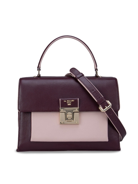 

Da Milano Purple & Pink Colourblocked Leather Structured Satchel