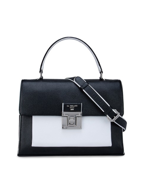 

Da Milano Black & White Colourblocked Leather Structured Satchel
