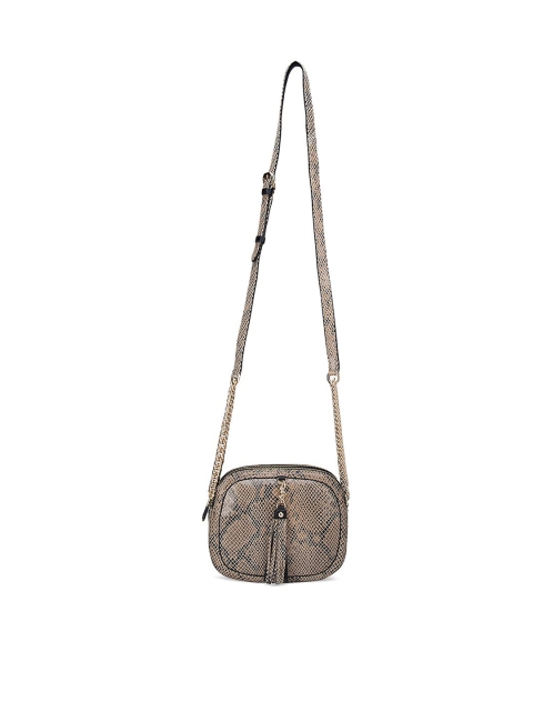 

Da Milano Beige Leather Structured Sling Bag with Tasselled