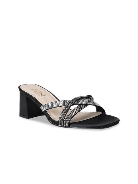 

ROSSO BRUNELLO Black Embellished Leather Block Sandals