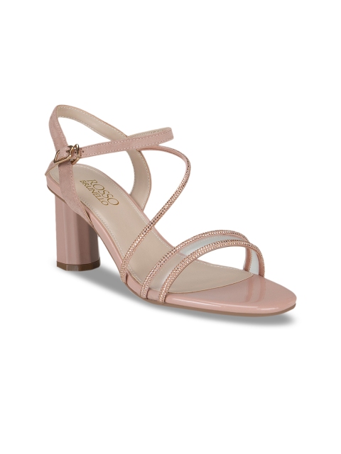 

ROSSO BRUNELLO Women Pink Leather Block Sandals