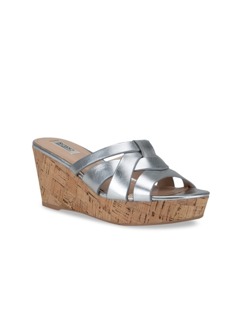 

ROSSO BRUNELLO Silver-Toned Leather Wedge Sandals
