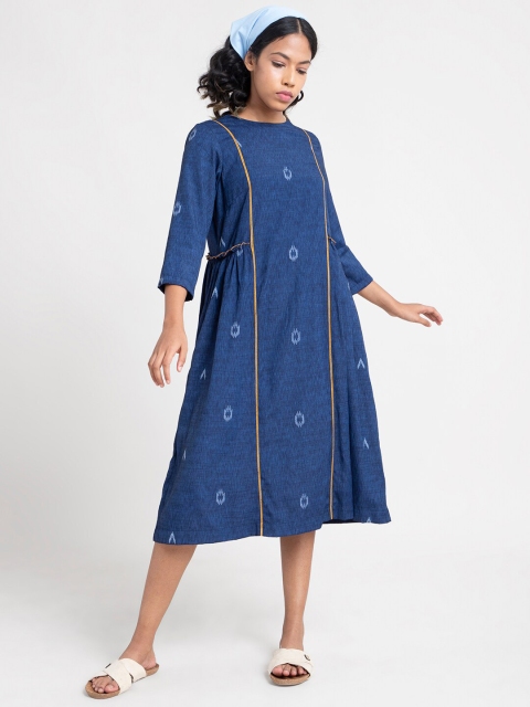 

Marigold by FableStreet Blue A-Line Cotton Midi Dress