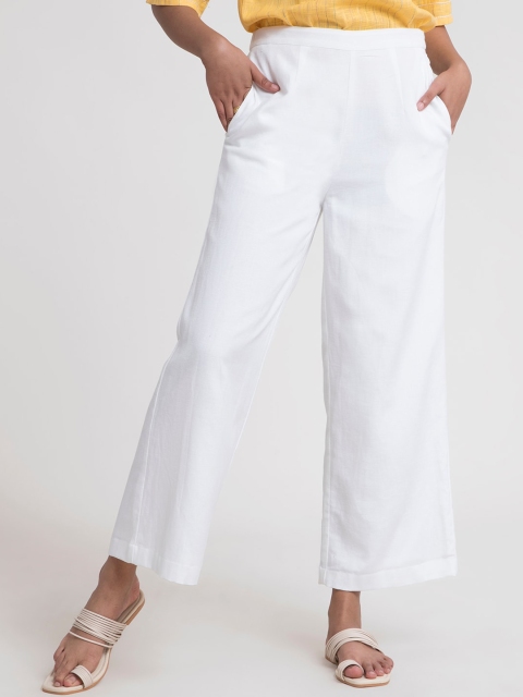 

Marigold by FableStreet Women White Cotton Trousers