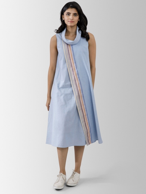 

Marigold by FableStreet Blue Striped A-Line Midi Dress