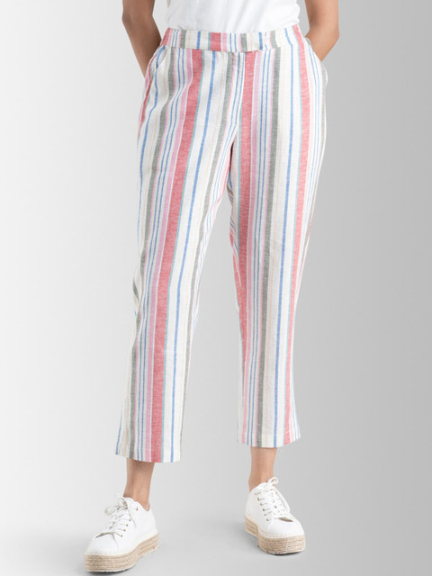 

Marigold by FableStreet Women Pink Striped Loose Fit Trousers
