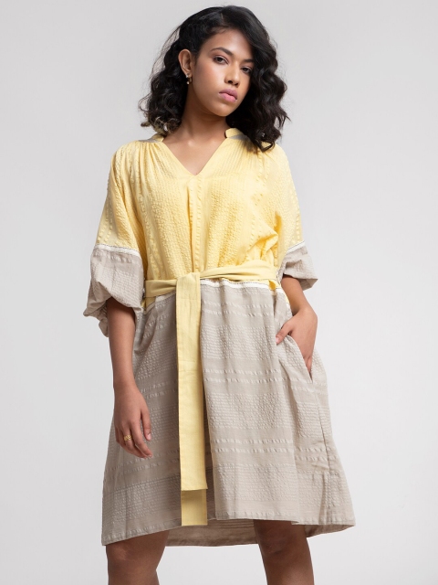 

Marigold by FableStreet Yellow & Grey A-Line Dress