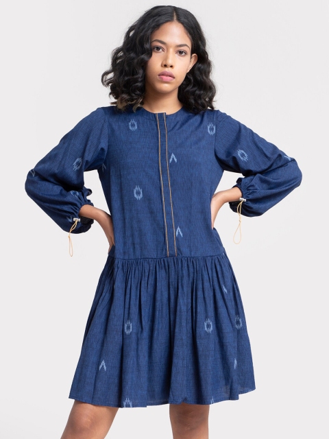 

Marigold by FableStreet Blue Drop Waist A-Line Cotton Dress