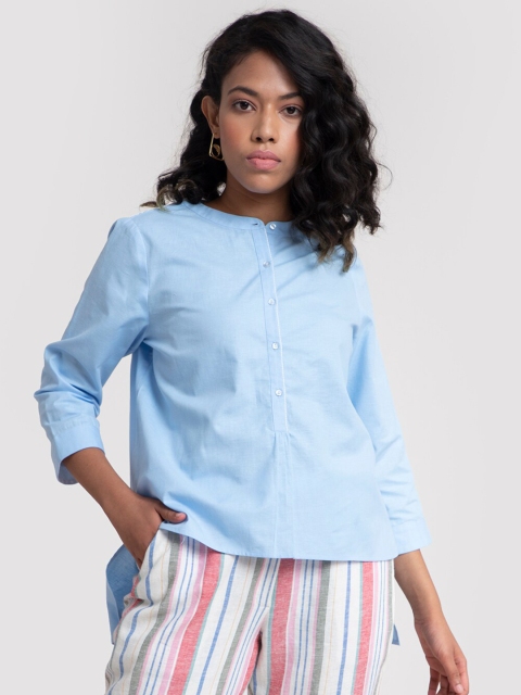 

Marigold by FableStreet Blue Boat Neck Shirt Style Top
