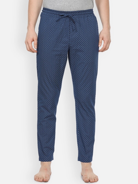 

Van Heusen Men Navy Blue & White Printed Pure Cotton Lounge Pants