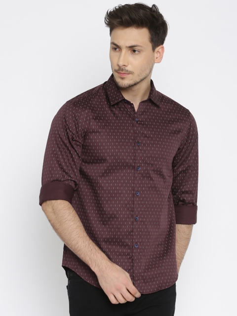 

Wills Lifestyle Men Burgundy Slim Fit Printed Casual Shirt