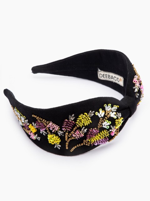

DEEBACO Girls Black & Yellow Sequins Floral Embellished Hairband