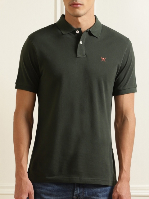 

HACKETT LONDON Men Green Polo Collar Pure Cotton T-shirt