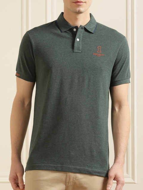 

HACKETT LONDON Men Green Solid Polo Collar Pure Cotton T-shirt