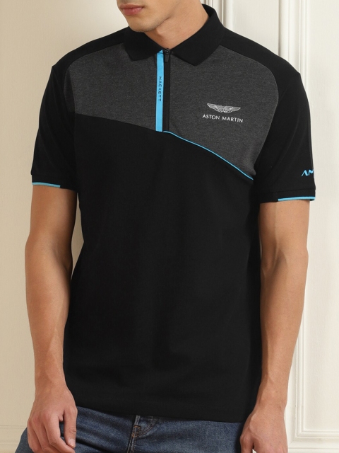 

HACKETT LONDON Men Black & Grey Colourblocked Polo Collar T-shirt