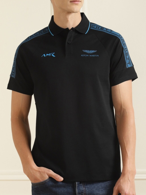

HACKETT LONDON Men Black Polo Collar T-shirt