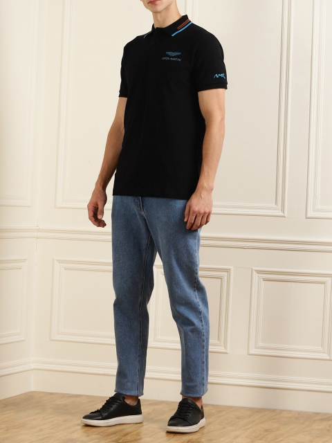 

HACKETT LONDON Men Black Polo Collar T-shirt