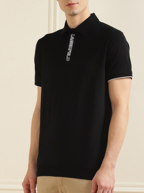 

LAGERFELD Men Black Polo Collar T-shirt