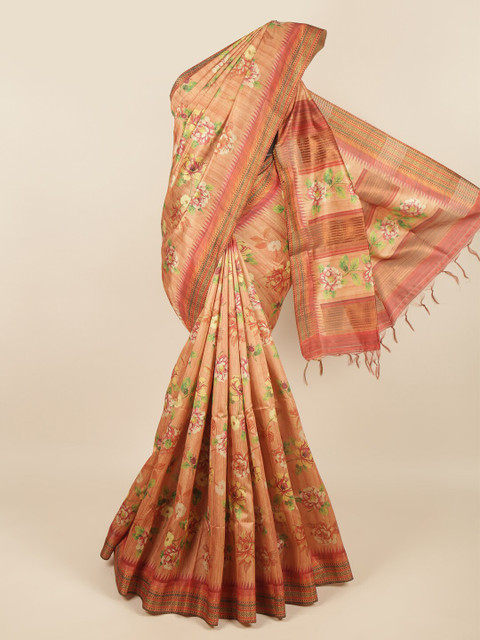 

Pothys Brown & Green Floral Jute Silk Saree