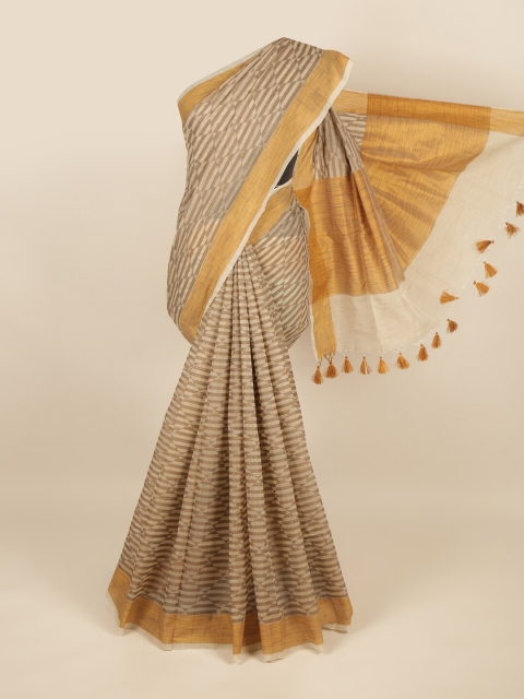 

Pothys Brown & Beige Geometric Printed Zari Saree