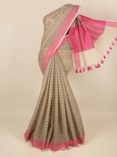 

Pothys Tan & Pink Geometric Printed Cotton Blend Saree