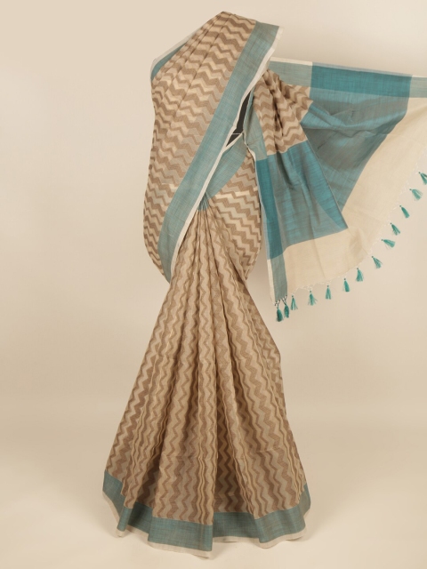 

Pothys Tan & Blue Printed Saree