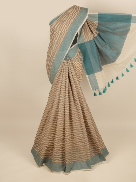 

Pothys Tan & Blue Printed Saree