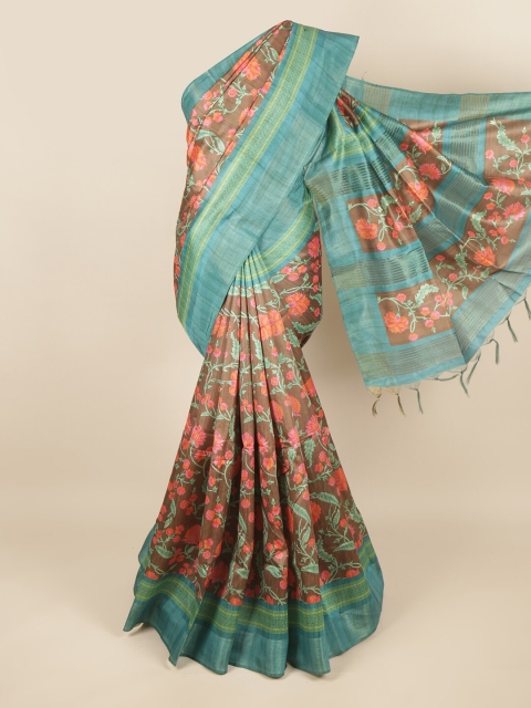 

Pothys Brown & Peach-Coloured Floral Jute Silk Saree