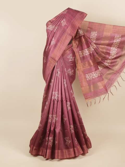 

Pothys Pink & White Floral Printed Zari Jute Silk Saree