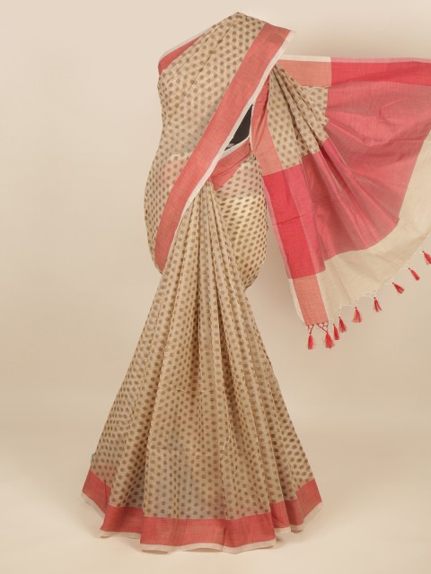 

Pothys Tan & Red Ethnic Motifs Saree