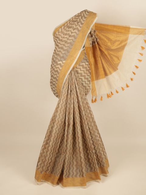 

Pothys Tan & Yellow Printed Saree