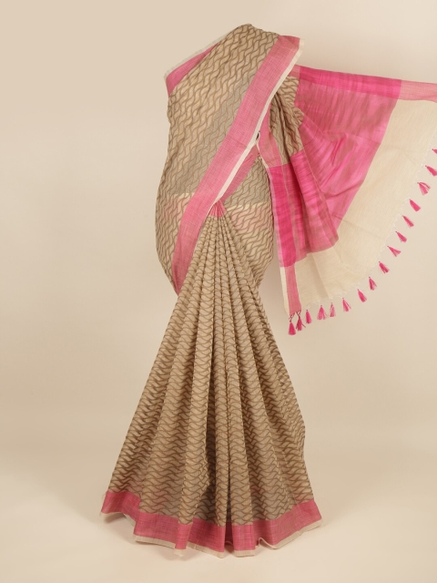

Pothys Tan & Pink Printed Saree
