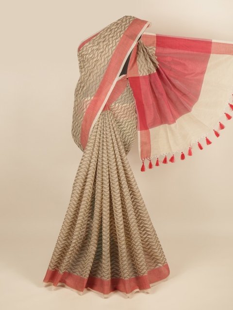 

Pothys Brown & Coral Geometric Printed Saree