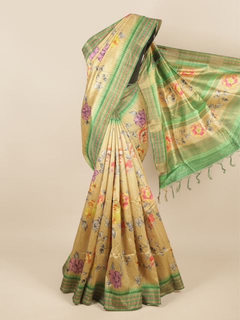 

Pothys Yellow & Green Floral Jute Silk Saree