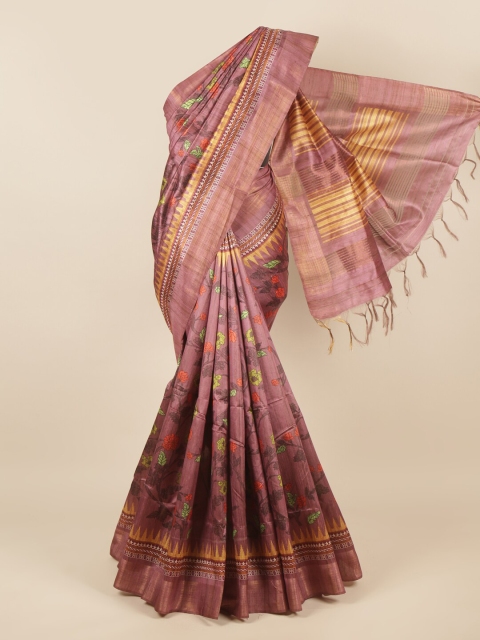 

Pothys Purple & Orange Floral Zari Jute Silk Saree