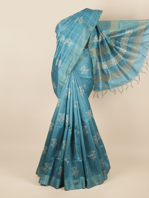 

Pothys Blue & White Ethnic Motifs Zari Jute Silk Saree