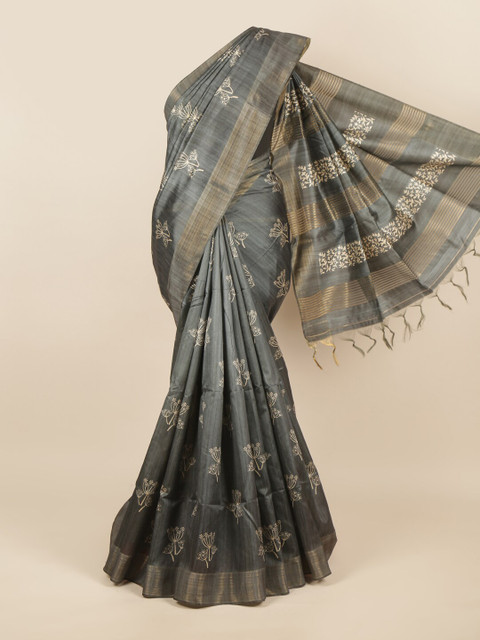 

Pothys Grey & White Ethnic Motifs Zari Jute Silk Saree