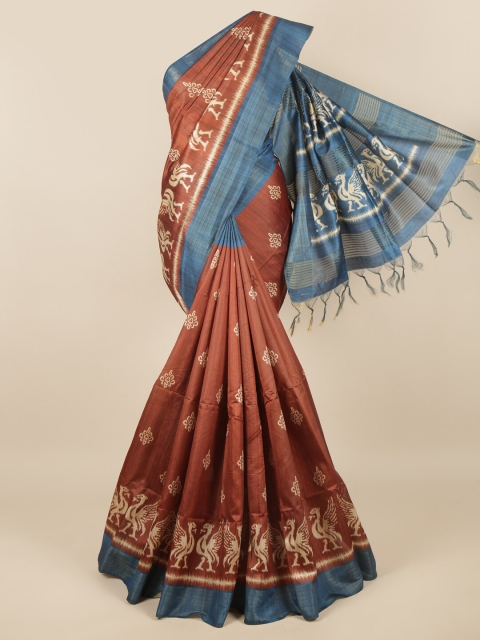 

Pothys Brown & Blue Ethnic Motifs Zari Jute Silk Saree