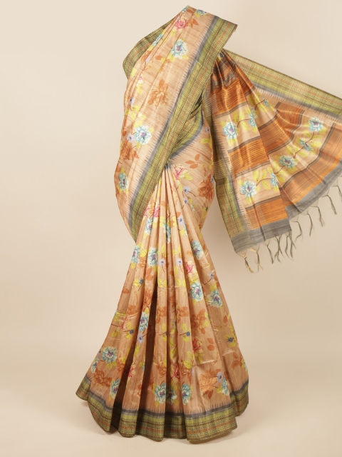 

Pothys Brown & Blue Floral Jute Silk Saree